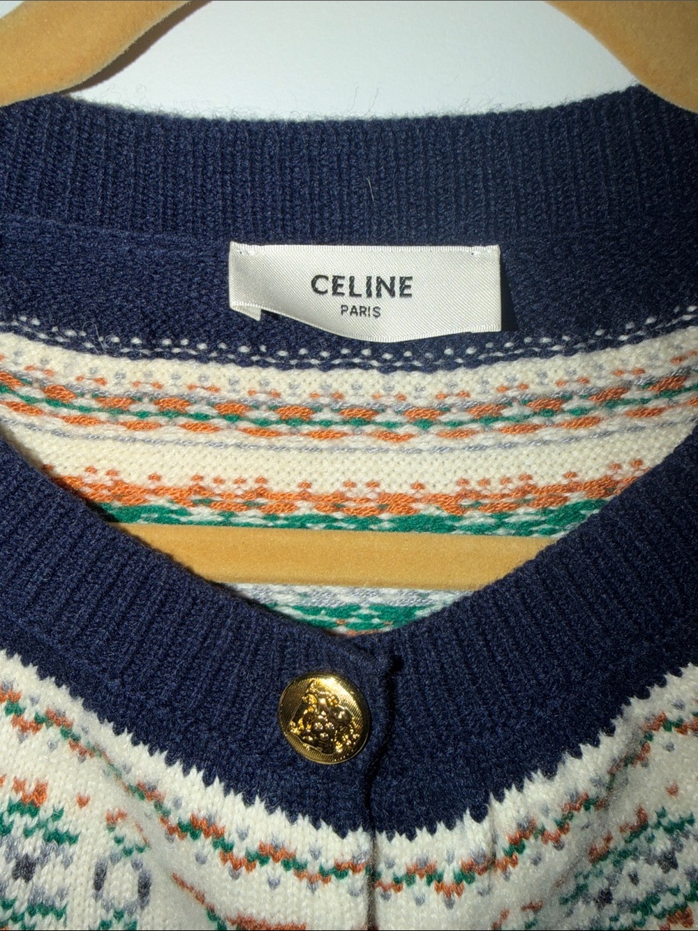 Celine Navy Fair Isle Yoke Cardigan with Gold Buttons - Picture 3 of 11